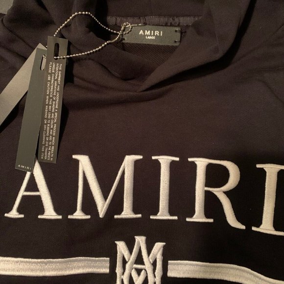 AMIRI MA BAR LOGO Embroidered Hoodie Black Size L New 100% Cotton - Picture 8 of 14
